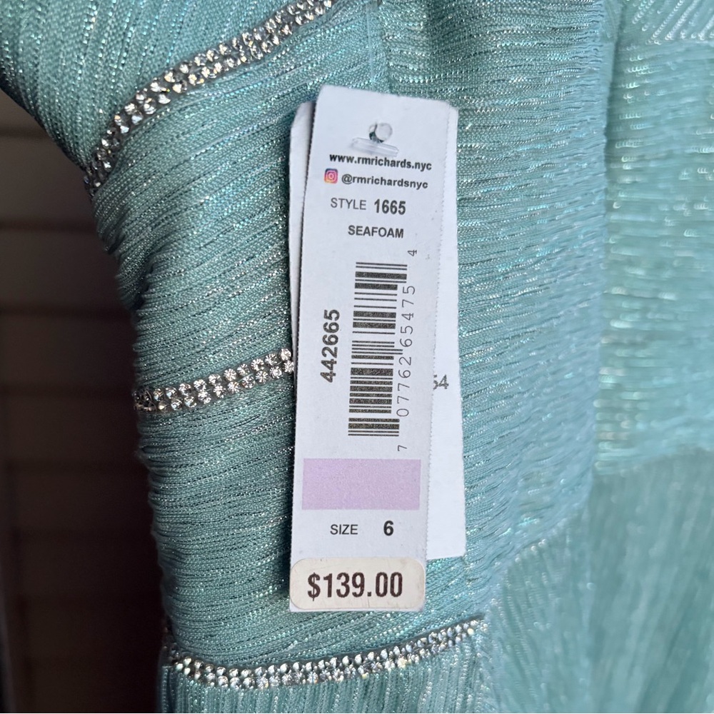 🆕 🩵R&M Richards Seafoam Shimmer Metallic Gown Size 6 Formal Dress Prom Wedding - Picture 13 of 15